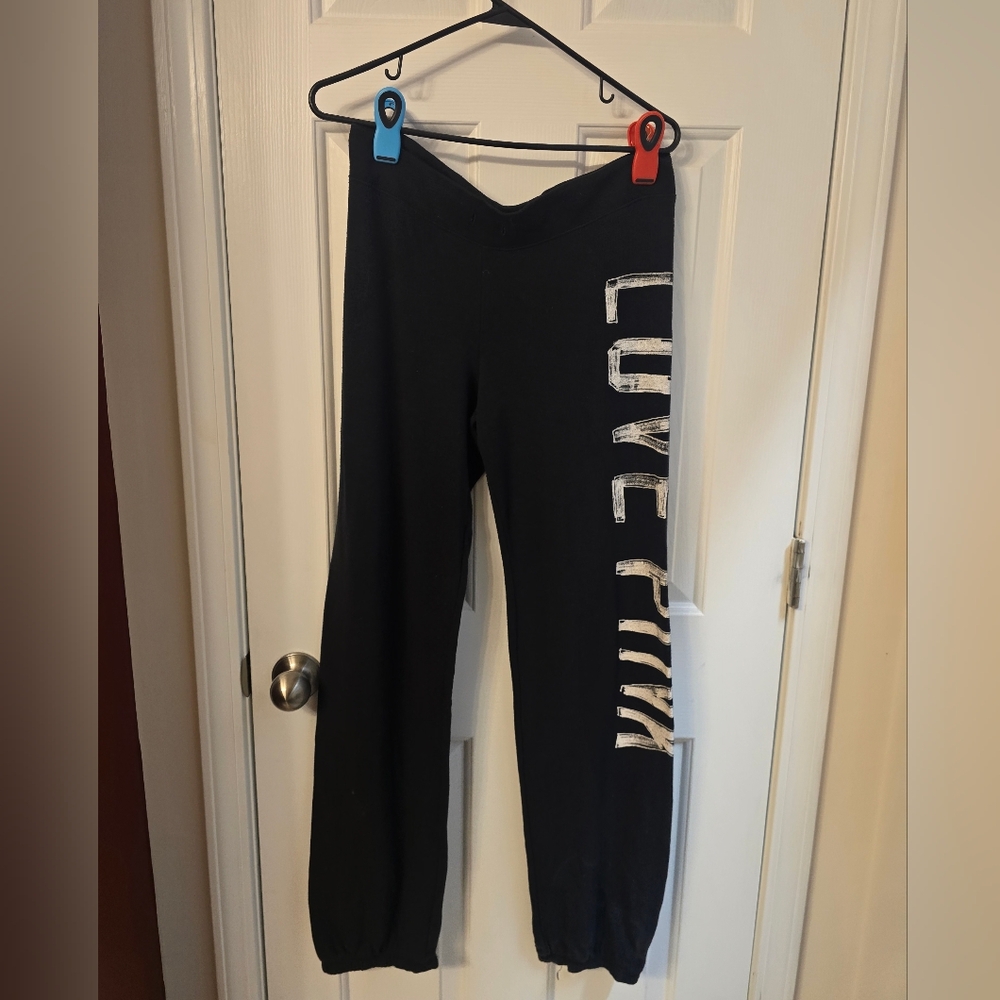 PINK Victoria's Secret Black Joggers with Silver Lettering